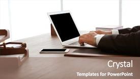  Presentation with successful investment - PPT theme consisting of human rights computer - successful businessman working with laptop background and a coral colored foreground