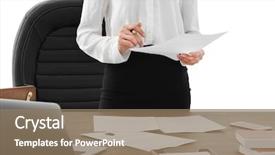  Presentation with successful - Colorful theme enhanced with human rights computer - successful businesswoman working with documents backdrop and a coral colored foreground