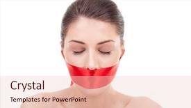  Presentation with human mouth - Beautiful PPT layouts featuring human rights women - woman with closed eyes backdrop and a lemonade colored foreground