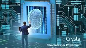  Presentation with interaction - Cool new slides with human robot interaction - cognitive computing concept as modern backdrop and a  colored foreground