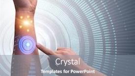  Presentation with robotic - Presentation consisting of human-robotic-hand-in-futuristic background and a seafoam green colored foreground