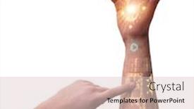  Presentation with robotic - PPT theme having human-robotic-hand-in-futuristic background and a lemonade colored foreground