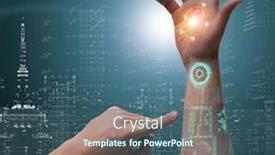  Presentation with robotic - Audience pleasing presentation theme consisting of human-robotic-hand-in-futuristic backdrop and a ocean colored foreground