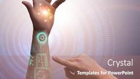  Presentation with robotic - PPT theme featuring human-robotic-hand-in-futuristic background and a coral colored foreground