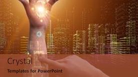  Presentation with robotic - Slides enhanced with human-robotic-hand-in-futuristic background and a tawny brown colored foreground