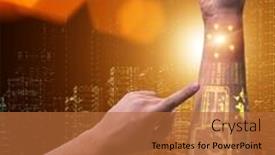  Presentation with robotic - Colorful PPT theme enhanced with human-robotic-hand-in-futuristic backdrop and a red colored foreground