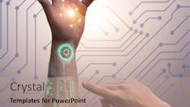  Presentation with robotic - Audience pleasing slide deck consisting of human-robotic-hand-in-futuristic backdrop and a coral colored foreground