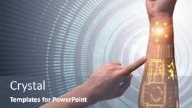  Presentation with robotic - Slides consisting of human-robotic-hand-in-futuristic background and a ocean colored foreground