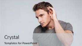  Presentation with role play woman and man - Presentation theme consisting of human senses - curious handsome young man background and a light gray colored foreground