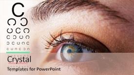  Presentation with human eye - PPT theme having human senses - eye test against beautiful woman background and a coral colored foreground