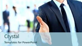  Presentation with human services - Presentation theme featuring human services - businessman offering a handshake background and a sky blue colored foreground