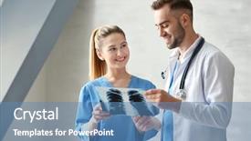  Presentation with medical assistant - Slide deck featuring human services - doctor and medical assistant discussing background and a teal colored foreground