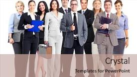  Presentation with team group - Audience pleasing slide set consisting of human services - group of employee people business backdrop and a coral colored foreground