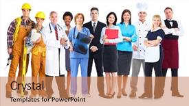  Presentation with human services - Theme consisting of human services - group of workers people isolated background and a coral colored foreground