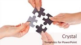  Presentation with human services - Theme consisting of human services - hands with four puzzles isolated background and a lemonade colored foreground