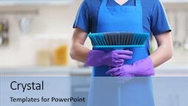  Presentation with human services - Audience pleasing presentation design consisting of human services - man with mop backdrop and a light blue colored foreground