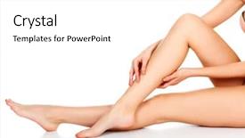  Presentation with hair care - Slide set with human shape - beautiful long female legs unwanted background and a white colored foreground