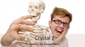  Presentation with skeleton - Audience pleasing slide deck consisting of funny doctor with skeleton isolated backdrop and a coral colored foreground