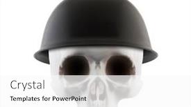  Presentation with skull - Presentation theme featuring human-skull-with-military-helmet background and a white colored foreground