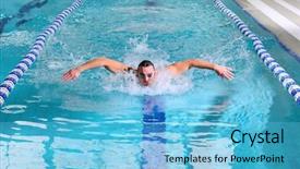  Presentation with stroke - Beautiful slides featuring human strokes - man swims using the butterfly backdrop and a light blue colored foreground