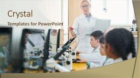  Presentation with teacher - Cool new theme with human subject - blonde mature teacher in whitecoat backdrop and a lemonade colored foreground