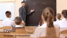  Presentation with special needs classroom - Slide set consisting of human subject - pupils listening teacher in classroom background and a  colored foreground