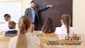  Presentation with listening - Slide set consisting of human subject - pupils listening teacher in classroom background and a  colored foreground