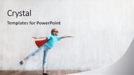  Presentation with hero - Slide deck consisting of human super power - flying girl hero background and a white colored foreground