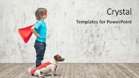  Presentation with dog - Beautiful presentation theme featuring human super power - little boy with dog indoors backdrop and a light gray colored foreground