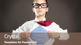  Presentation with girl power - Colorful presentation theme enhanced with human super power - little girl opening her shirt backdrop and a violet colored foreground