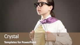  Presentation with group of three young girl - PPT theme enhanced with human super power - young girl opening her shirt background and a violet colored foreground