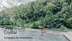  Presentation with infinity - Audience pleasing presentation theme consisting of human swimming in bali infinity backdrop and a light gray colored foreground