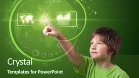  Presentation with high tech technology - Slides having human technology - businessman pressing high tech type background and a forest green colored foreground