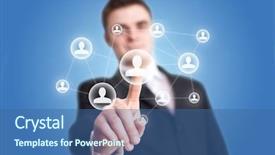  Presentation with network - Presentation theme having human technology - man hand pressing social network background and a ocean colored foreground