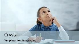  Presentation with cute - Beautiful presentation theme featuring human thinking - cute girl doing lessons backdrop and a light blue colored foreground