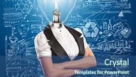  Presentation with problem solution idea concept 3d - Cool new slide deck with human thinking - idea concept lamp head business backdrop and a ocean colored foreground