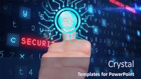  Presentation with biometric security - Presentation design with human-thumb-over-biometric-scanner background and a navy blue colored foreground