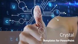  Presentation with biometric security - Beautiful slide deck featuring human-thumb-over-biometric-scanner backdrop and a gray colored foreground