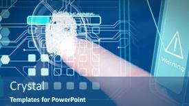  Presentation with biometric security - PPT theme with human-thumb-over-biometric-scanner background and a ocean colored foreground