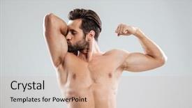  Presentation with special education young adult man - Slide deck having human torso - portrait of a handsome young background and a coral colored foreground