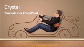  Presentation with driving - Cool new presentation with invisibile hands - happy man driving an hand backdrop and a coral colored foreground