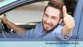  Presentation with car industry - Presentation theme with showing thumb up sign background and a teal colored foreground
