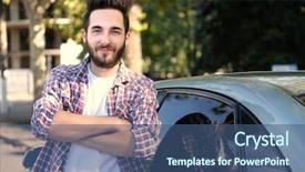  Presentation with successful - Beautiful theme featuring traffic speed limits - successful young man standing near backdrop and a ocean colored foreground