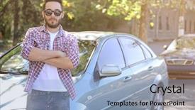  Presentation with success successful courageous successful - Presentation with traffic speed limits - successful young man standing near background and a light blue colored foreground