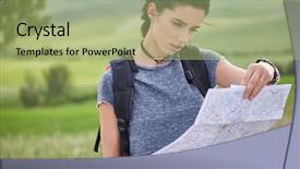  Presentation with old map paper ropes and compass - Beautiful slides featuring women with paper map waving backdrop and a mint green colored foreground