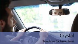  Presentation with rear view mirror - PPT layouts featuring traffic speed limits - young successful driver looking background and a ocean colored foreground