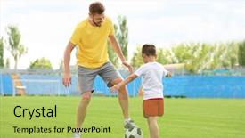  Presentation with human value - Theme consisting of human value - dad and son playing football background and a yellow colored foreground