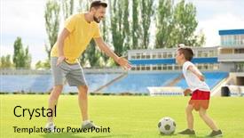  Presentation with football plays - Theme having human value - dad and son playing football background and a yellow colored foreground