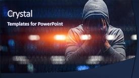  Presentation with computer hacker hoodie in - Presentation theme with human virus - hacker in hoodie dark theme background and a navy blue colored foreground