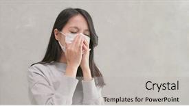  Presentation with face mask - PPT theme having human virus - woman wearing face mask fro background and a light gray colored foreground
